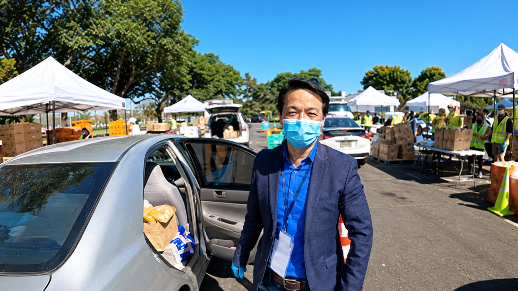 NamQuan Nguyen helping at a drive-through food distribution during the COVID-19 pandemic