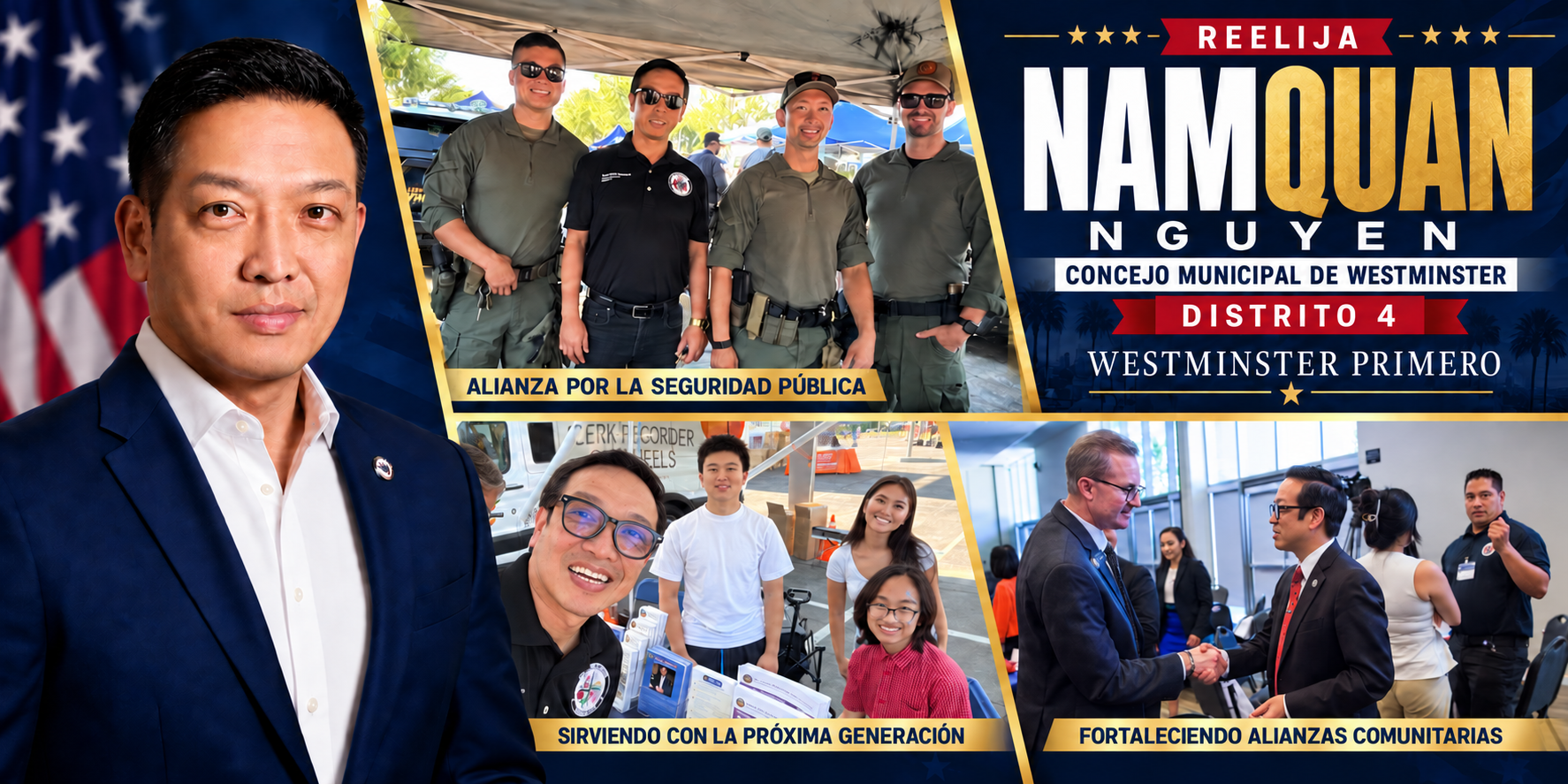 Reelija a NamQuan Nguyen para el Concejo Municipal de Westminster, Distrito 4